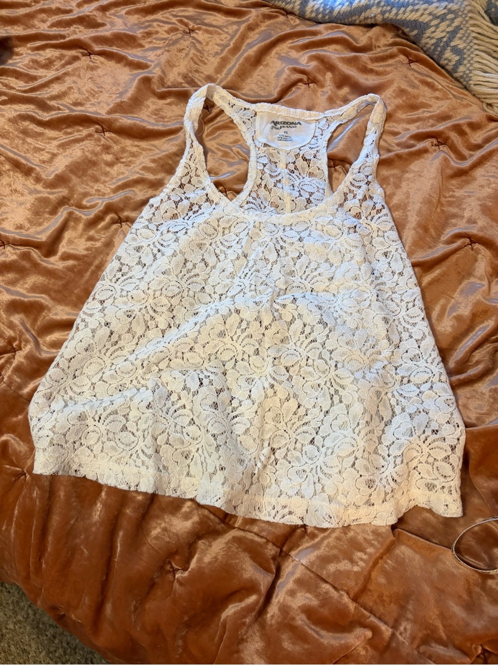 Arizona Jean Company Cream Floral Lace Racerback Tank